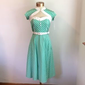Modcloth Vintage Teal Polka Dot Dress